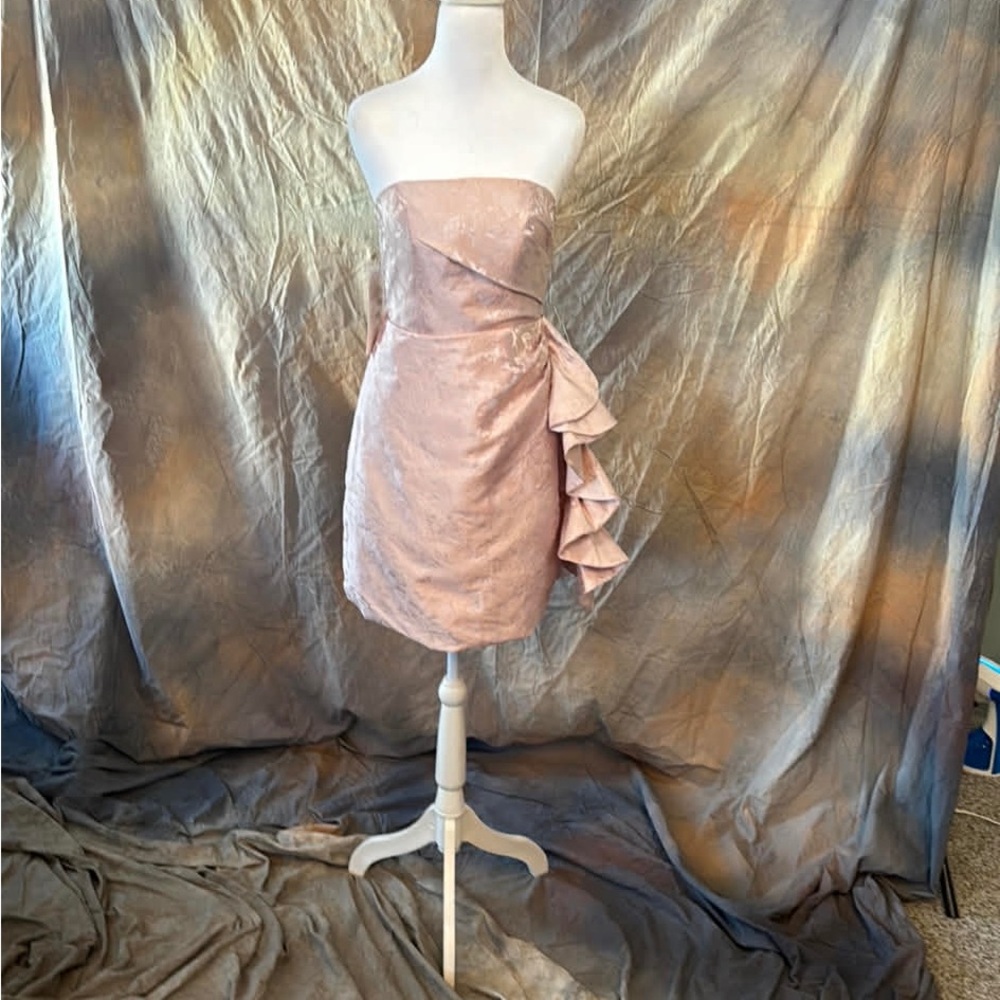 Chic Strapless Blush Dress with Ruffle Detail